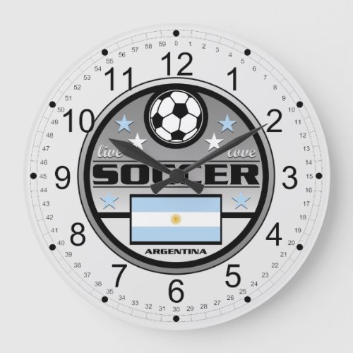 Live Love Soccer Argentina Large Clock
