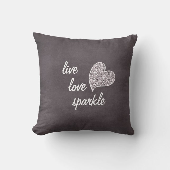 Live love Sparkle with Glitter heart Throw Pillow (Front)