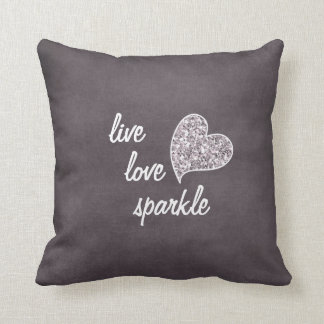 Live love Sparkle with Glitter heart Throw Pillow