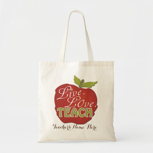 Live Love Teach | Personalized Teacher Gift Tote Bag (Front)