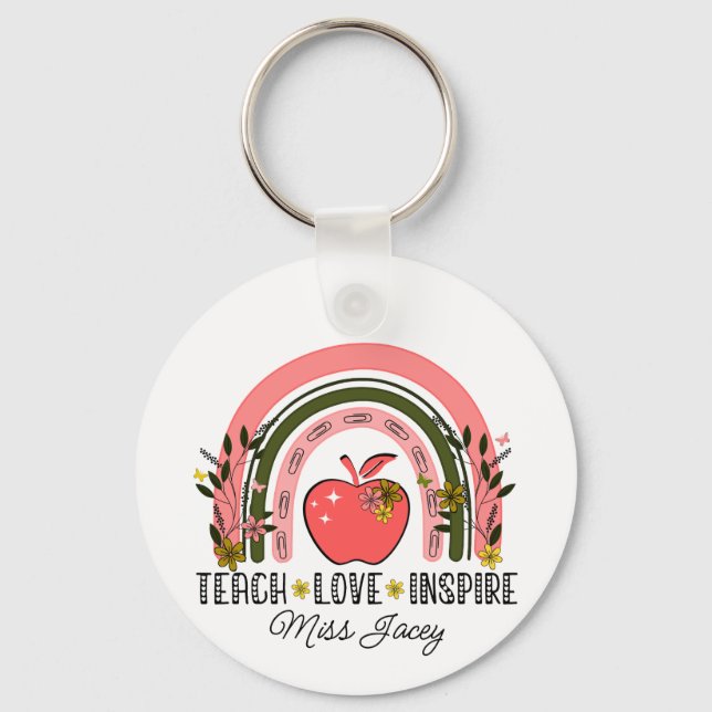 Live Love Teach Rainbow Teacher Appreciation  Keychain (Back)