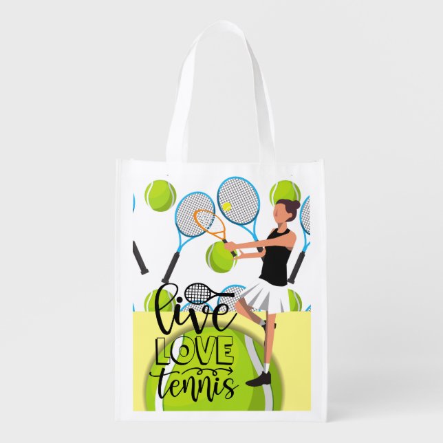 Live Love Tennis with Woman Player  Grocery Bag (Front)