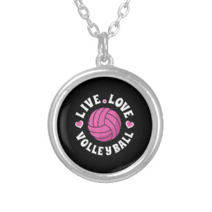 Live Love Volleyball For Women Girls Volleyball Fa Silver Plated Necklace