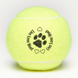 Live Love Woof - Paw Print Hearts Cute Dog Tennis Balls