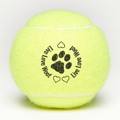 Live Love Woof _ Paw Print Hearts Cute Dog Tennis Balls