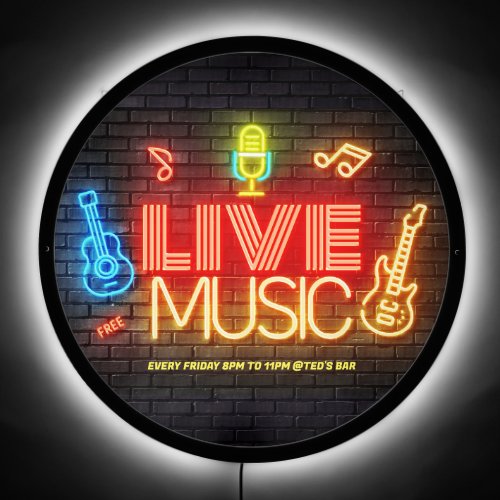 LIVE MUSIC FREE Circle Neon   LED Sign