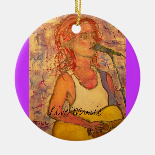 Live Music Girl Ceramic Ornament (Front)