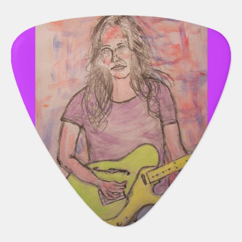 Live Music Girl Sketch Guitar Pick