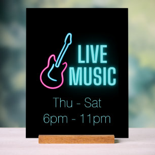 Live Music Neon Guitar Acrylic Sign