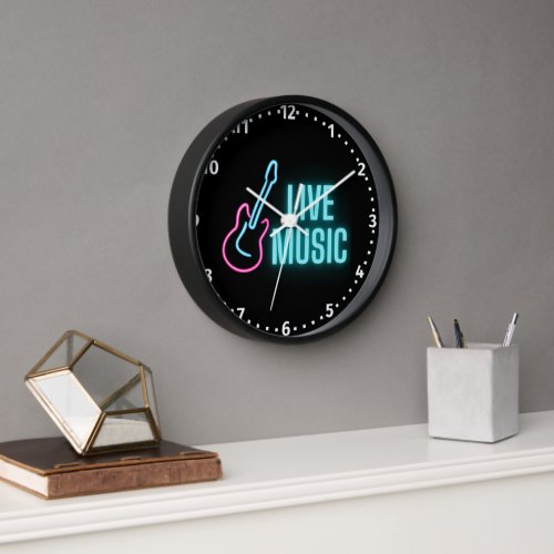 Live Music Neon Guitar  Clock