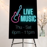 Live Music Neon Guitar Foamboard Sign
