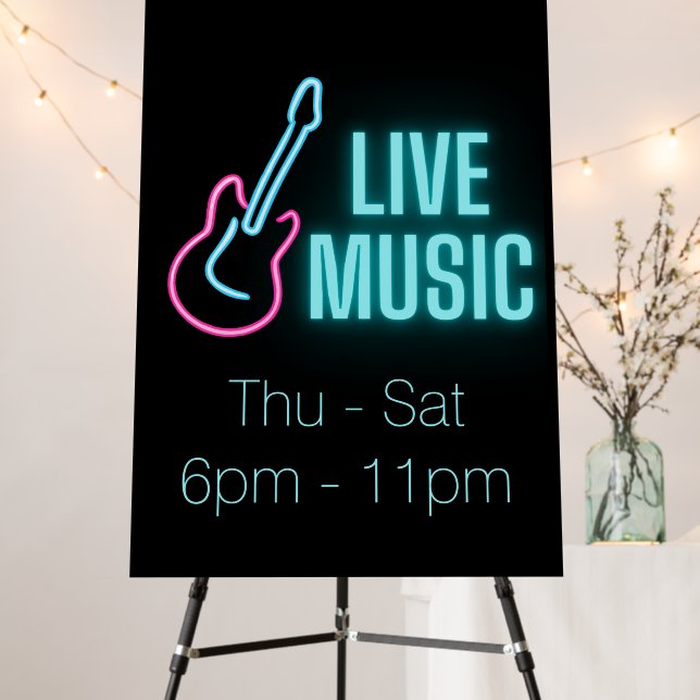 Live Music Neon Guitar Foamboard Sign (In Situ (Stand))