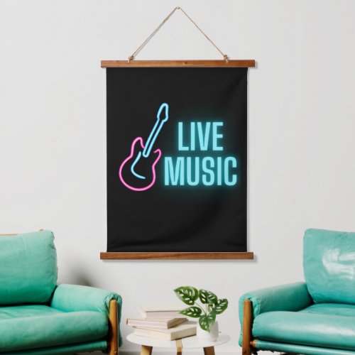 Live Music Neon Guitar  Hanging Tapestry