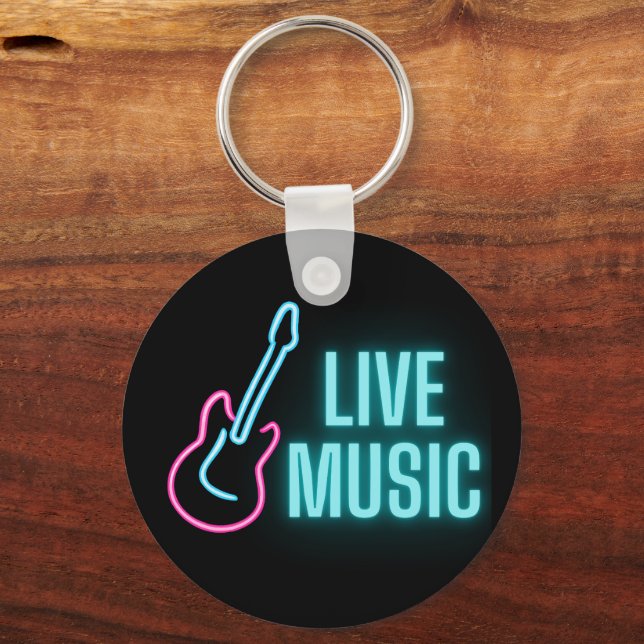 Live Music Neon Guitar  Keychain (Back)