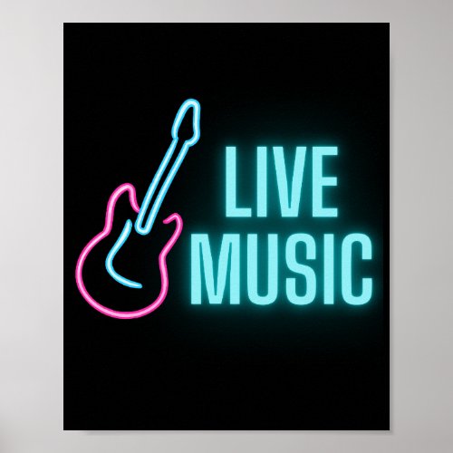 Live Music Neon Guitar Poster