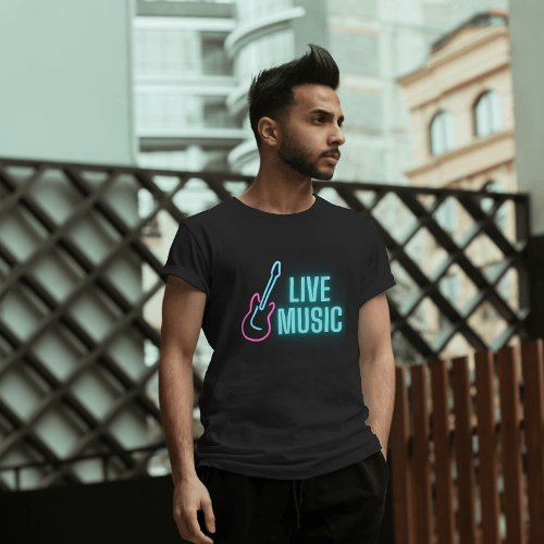 Live Music Neon Guitar  T_Shirt