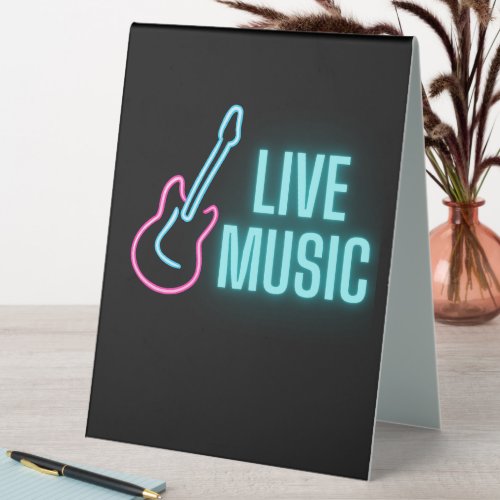 Live Music Neon Guitar  Table Tent Sign
