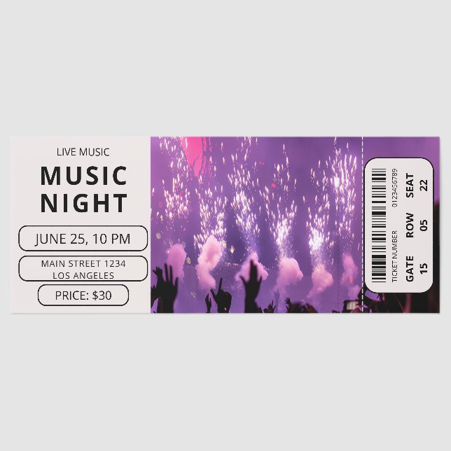 Live Music Night Concert Raffle Tickets (Front)