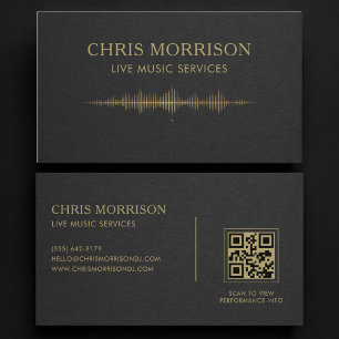 Live Music Services Black Gold QR Code Business Card