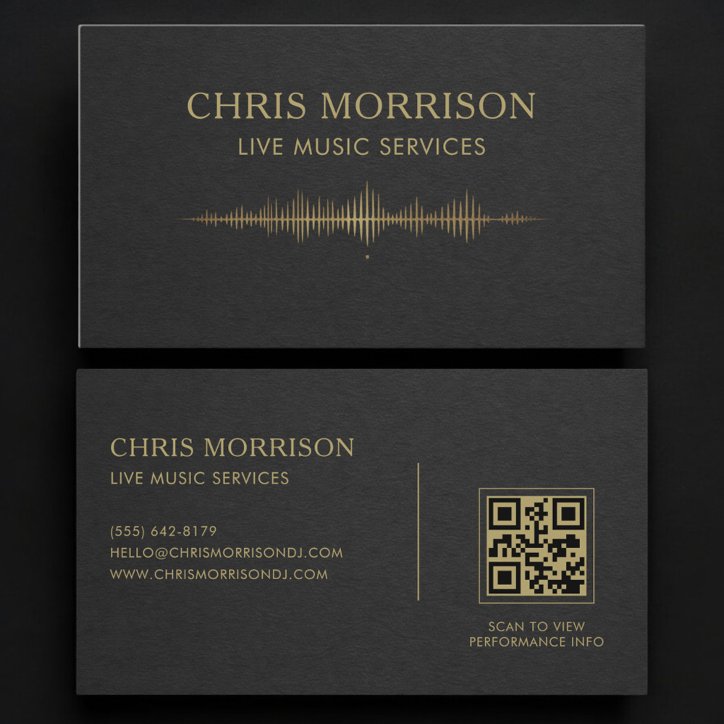 Live Music Services Black Gold QR Code Business Card