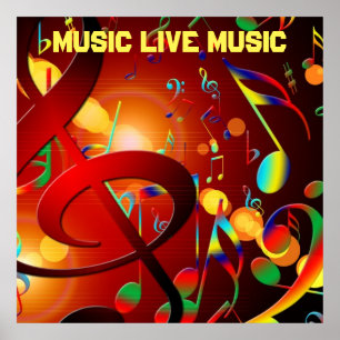 Live Music Slogan Colorful Poster