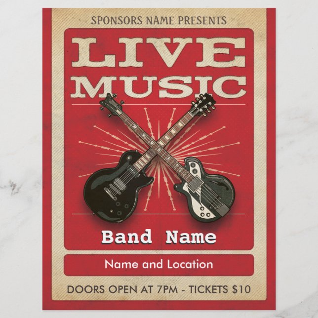 Live Music Two Guitar Flyer Red (Front)