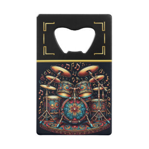 Live Music Vibes in Blue & Gold Credit Card Bottle Opener