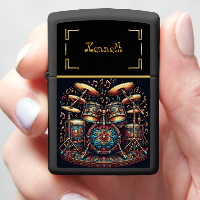 Live Music Vibes in Blue & Gold Zippo Lighter (In Hand)