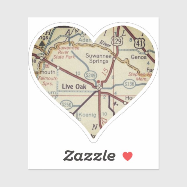 Live Oak FL Map Sticker (Sheet)