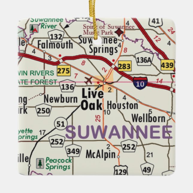 Live Oak Florida Map Ceramic Ornament (Front)