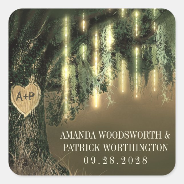 Live Oak Tree Spanish Moss Wedding Favor Stickers (Front)