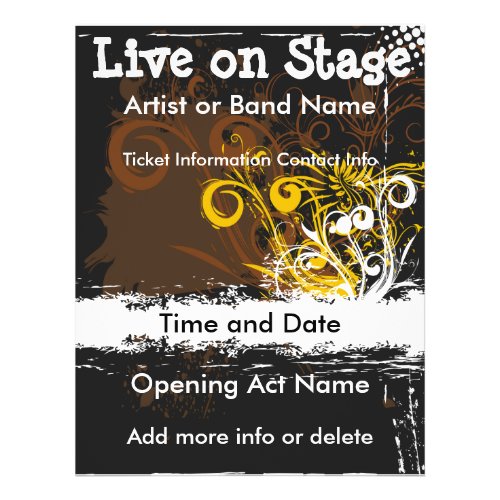 Live on Stage Floral Grunge Music Flyer flyer