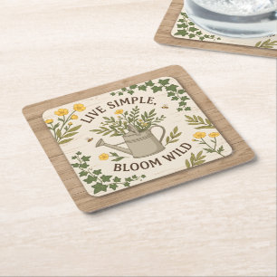 Live Simple, Bloom Wild Square Paper Coaster