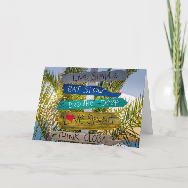 Live Simple Inspirational Motivational Beach Signs Card (Front)
