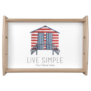 Live Simple Quote Nautical Summer Beach Hut Cabana Serving Tray