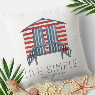 Live Simple Quote Nautical Summer Beach Hut Cabana Throw Pillow