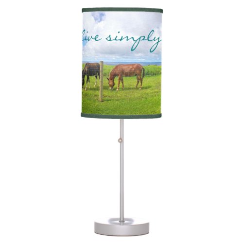 Live Simply Quote Horses Hawaii Landscape Photo Table Lamp