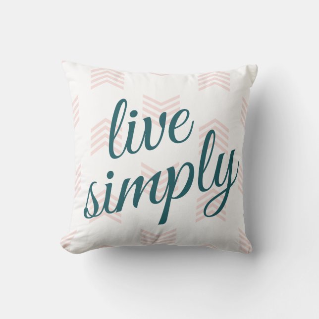 Live Simply Script Typography Chevron Navy Blue Throw Pillow (Front)