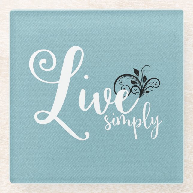 "Live Simply" Typography Simple Quote Glass Coaster (Front)
