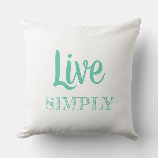 Live Simply White & Sea Green Personalized Outdoor Pillow (Front)