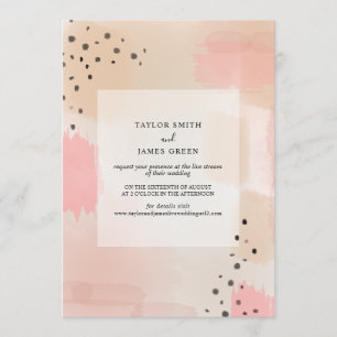 Live Stream Virtual Wedding Abstract Pink Invitation