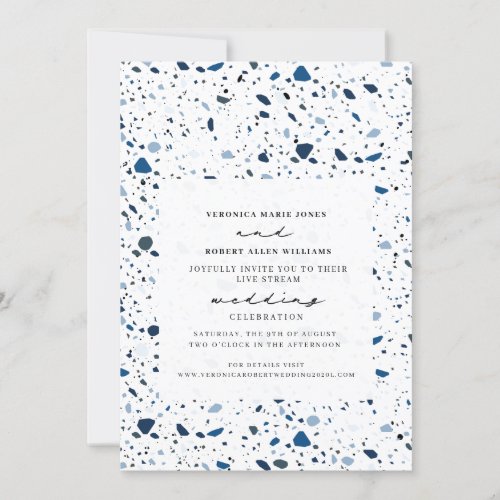 Live Stream Virtual Wedding Cobalt Terrazzo Invitation