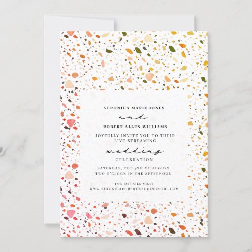 Live Stream Virtual Wedding Desert Terrazzo Invitation