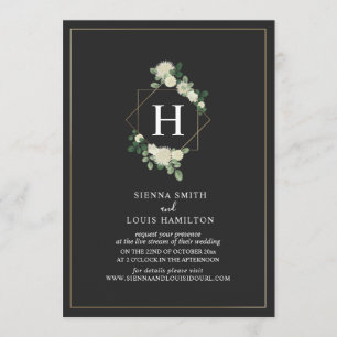 Live Stream Virtual Wedding Gray Floral Monogram Invitation