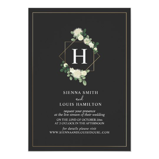 Live Stream Virtual Wedding Gray Floral Monogram