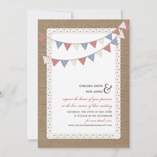 Live Stream Virtual Wedding Lace Bunting Burlap Invitation