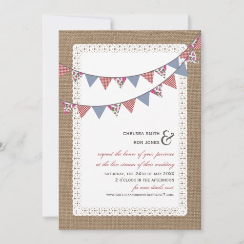 Live Stream Virtual Wedding Lace Burlap Bunting Invitation