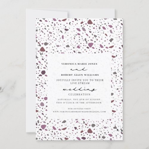 Live Stream Wedding Purple Cassis Terrazzo Invitation