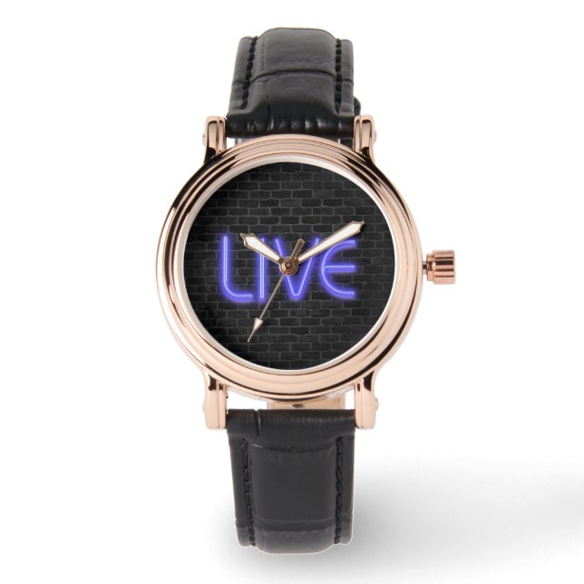 LIVE text in neon lighting on brick Watch (Front)