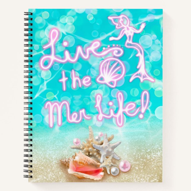 Live the Mer Life - Ocean Shell Beach Notebook  (Front)